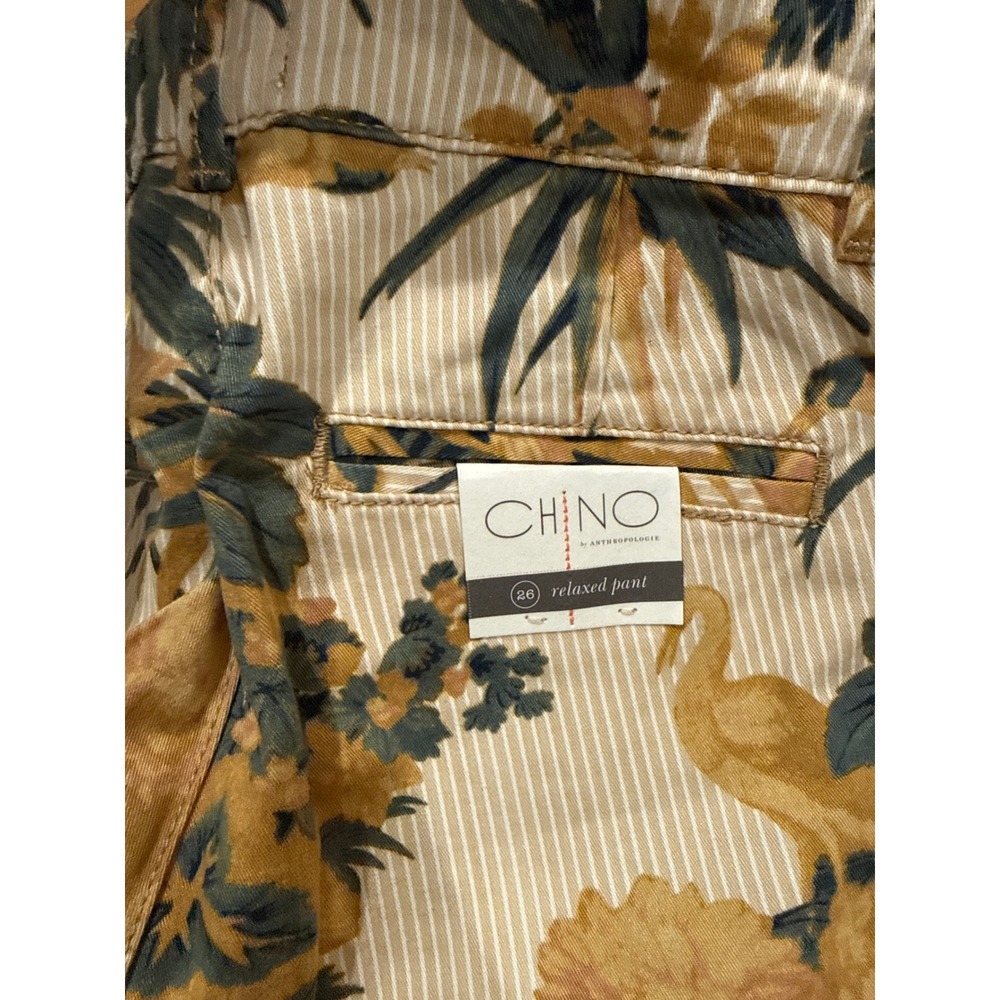 Anthropologie Chino Relaxed Pant 26 Tropical Floral Palm Bird Side Stripe NWT - Picture 3 of 4